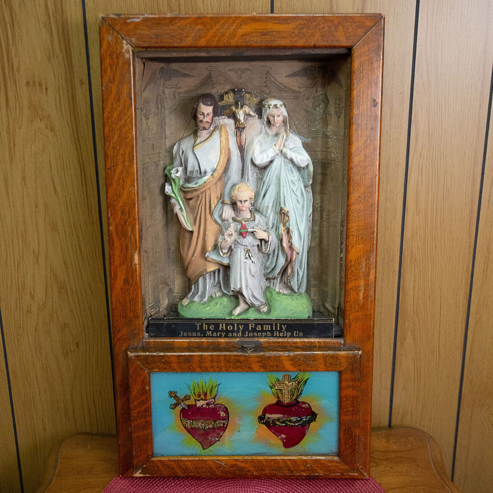Antique Last Rites Viaticum Altar Catholic Shadow Box Home Sick Call Holy Family