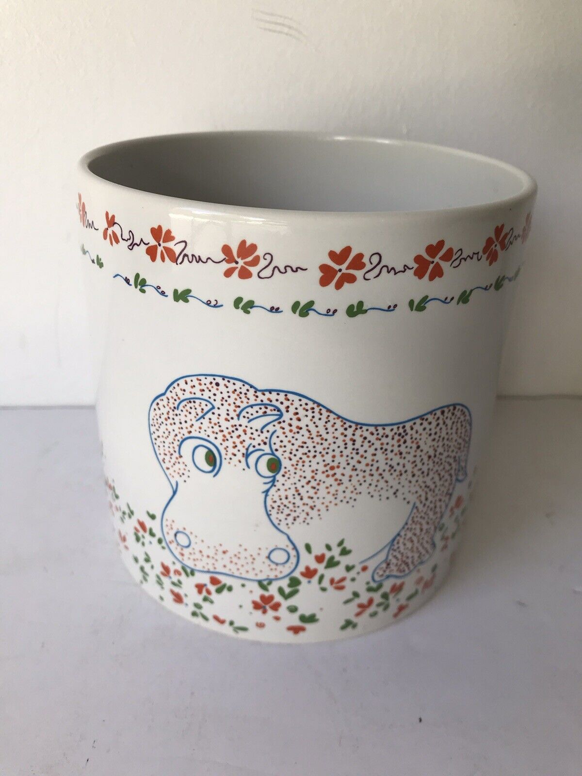 Vintage RARE 1976 Seymour Mann Safari Animal Kingdom Hippo Utensil Vase Crock