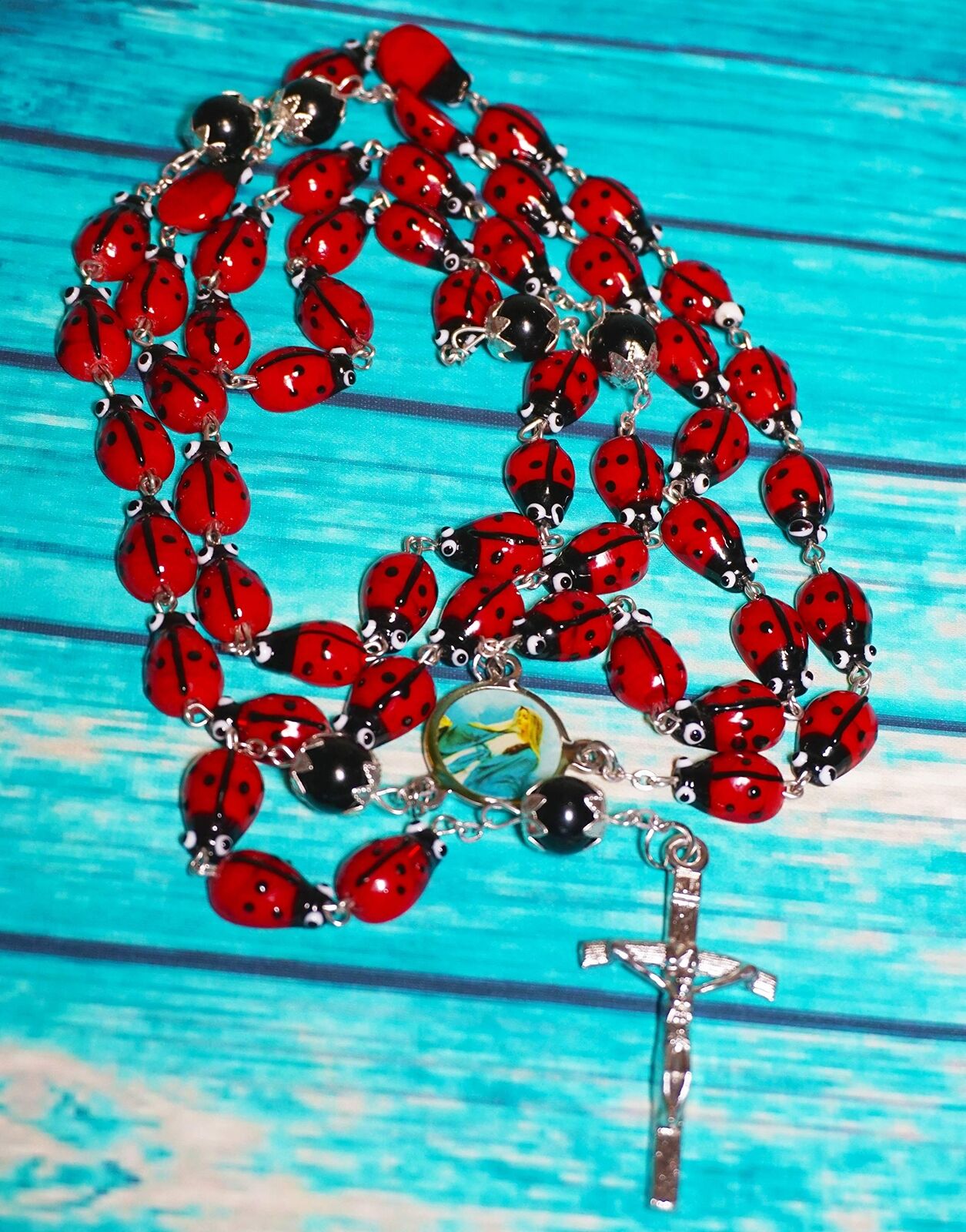 Catholic Steel Rosary Ceramic Ladybug Devotional 29\