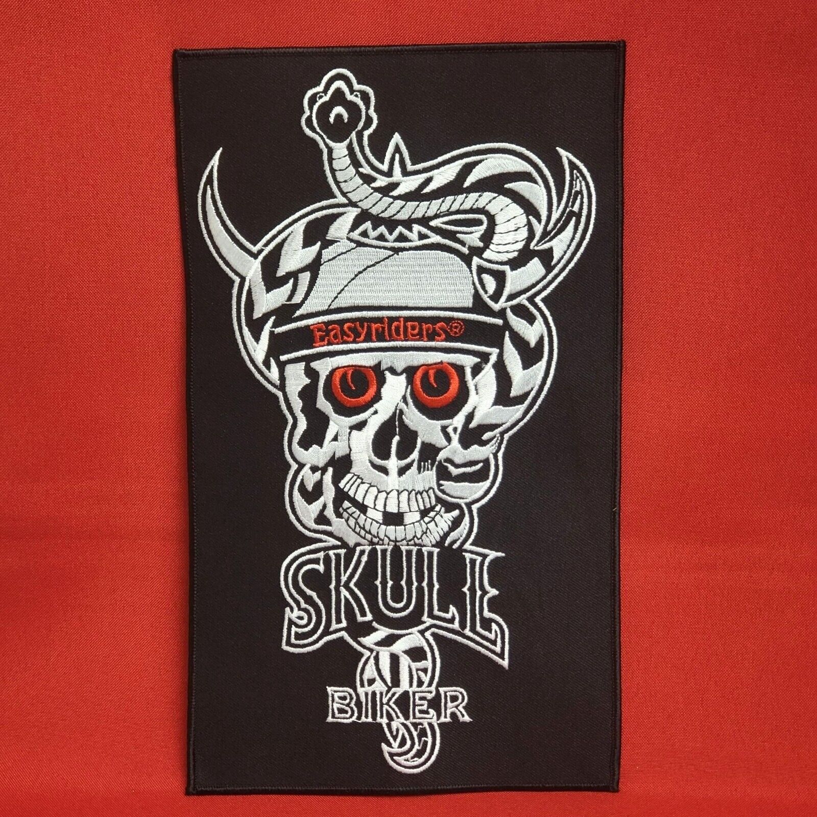 Vintage Easy Riders Brand Skull and Snake Motorcycle Biker Patch Large Black Col