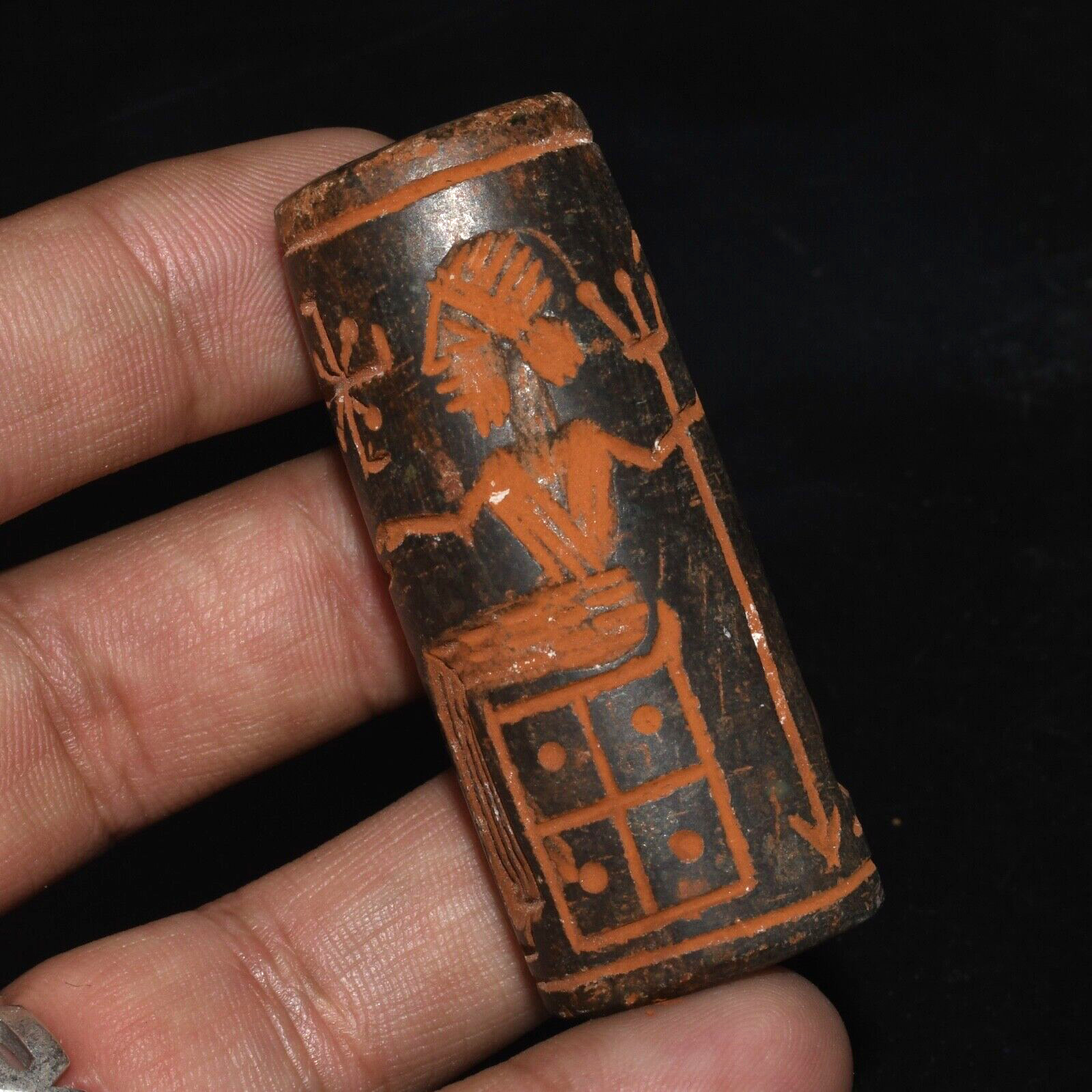 Large Ancient Near Eastern Stone Cylinder Seal Bead Pendant Circa 224-651 AD