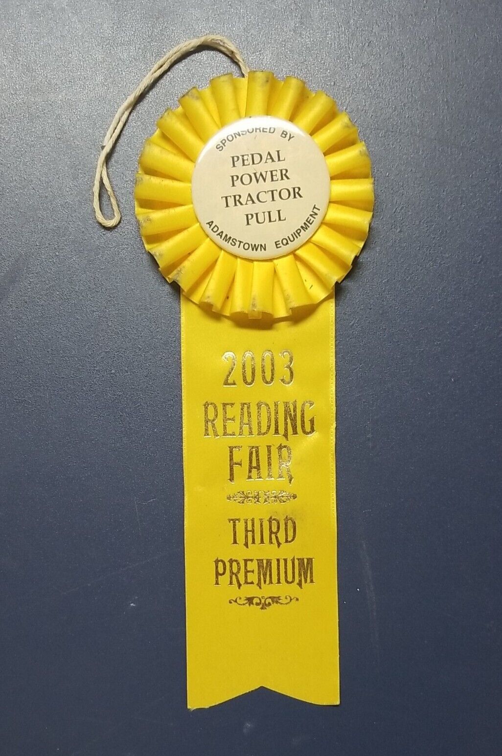 READING FAIR PA 2003 THIRD PREMIUM PRIZE YELLOW RIBBON PEDAL POWER TRACTOR PULL