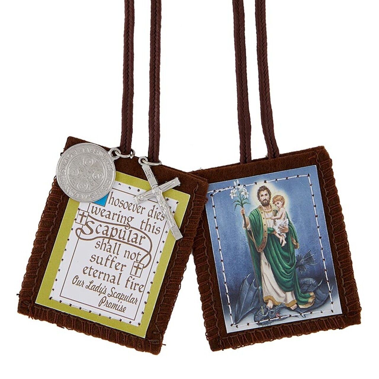St. Joseph, Terror of Demons Scapular with St. Benedict and crucifix medals