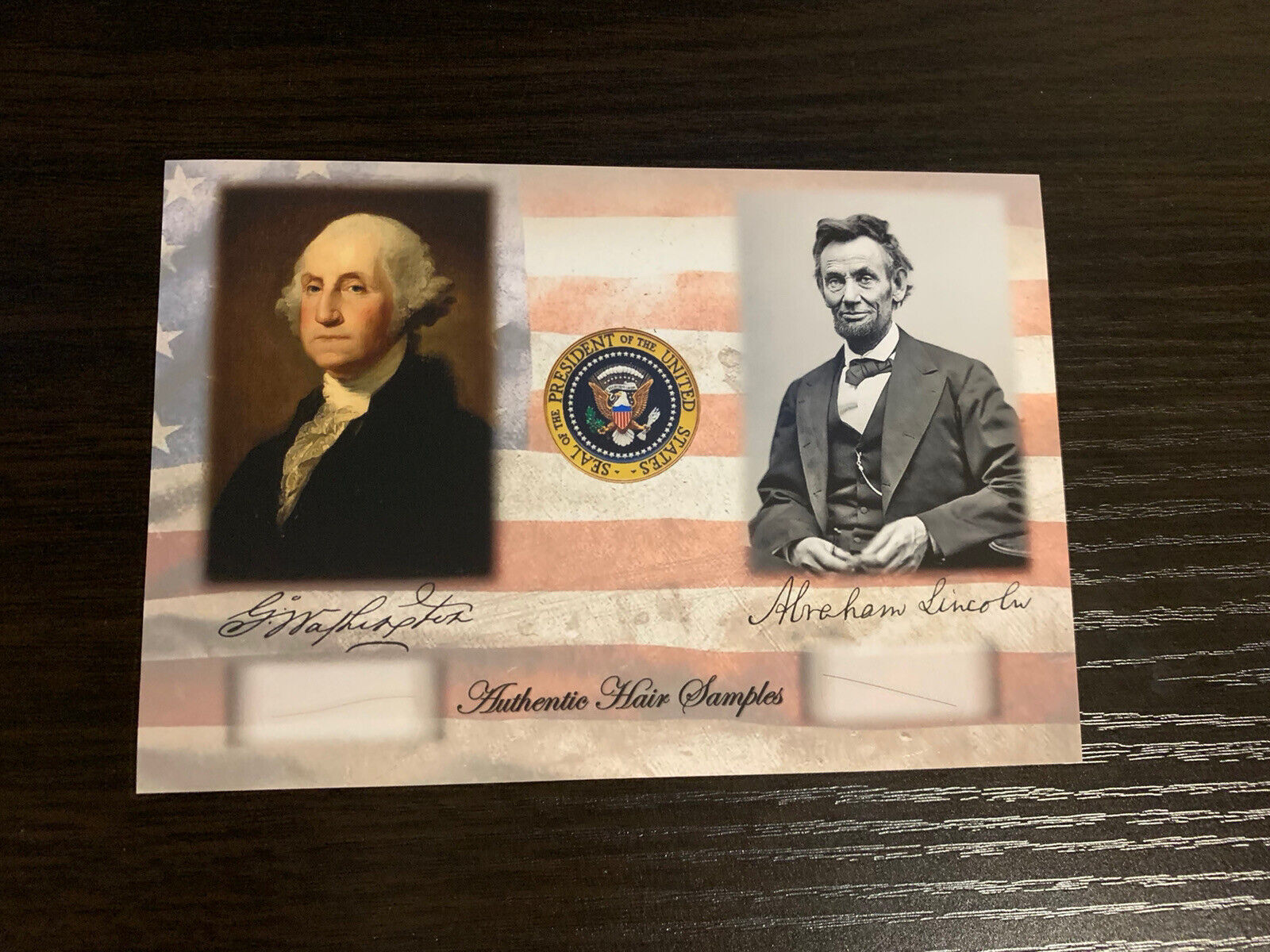 President Abraham Lincoln & George Washington Hair strand Relic sample USA