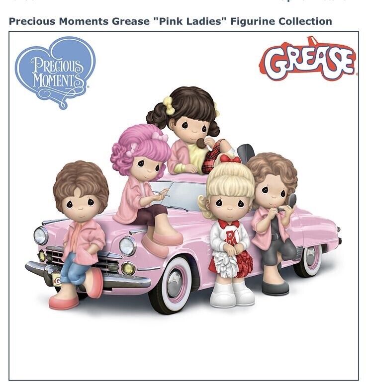 The Hamilton Collection GREASE  Pink  ladies figurines & Car Precious Moment