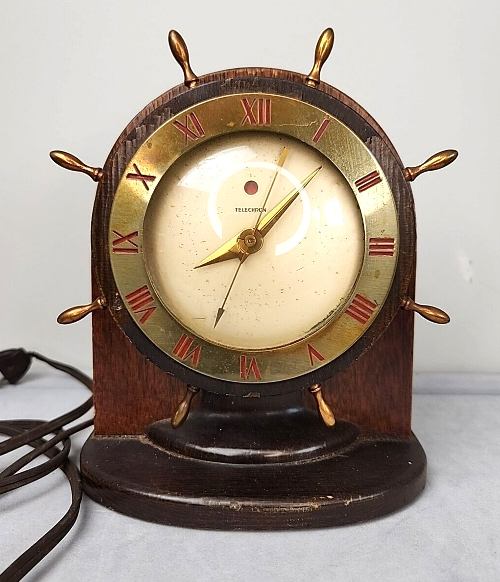 Telechron Electric Clock 4H89 Nautical Ship Wheel Works Needs Work