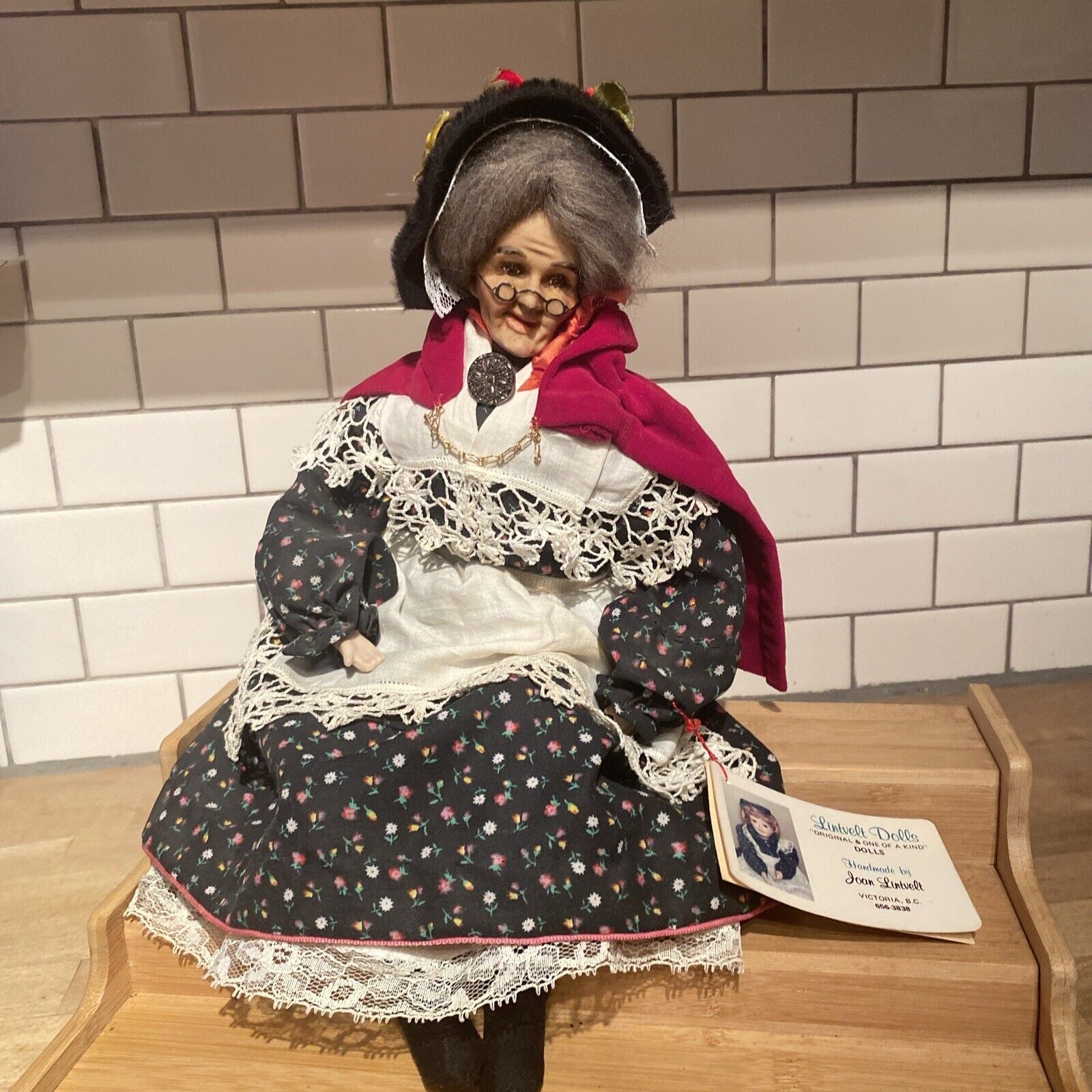 Artist Signed Original Victorian Peddler Lady  Doll By Joan Lintvelt 1987