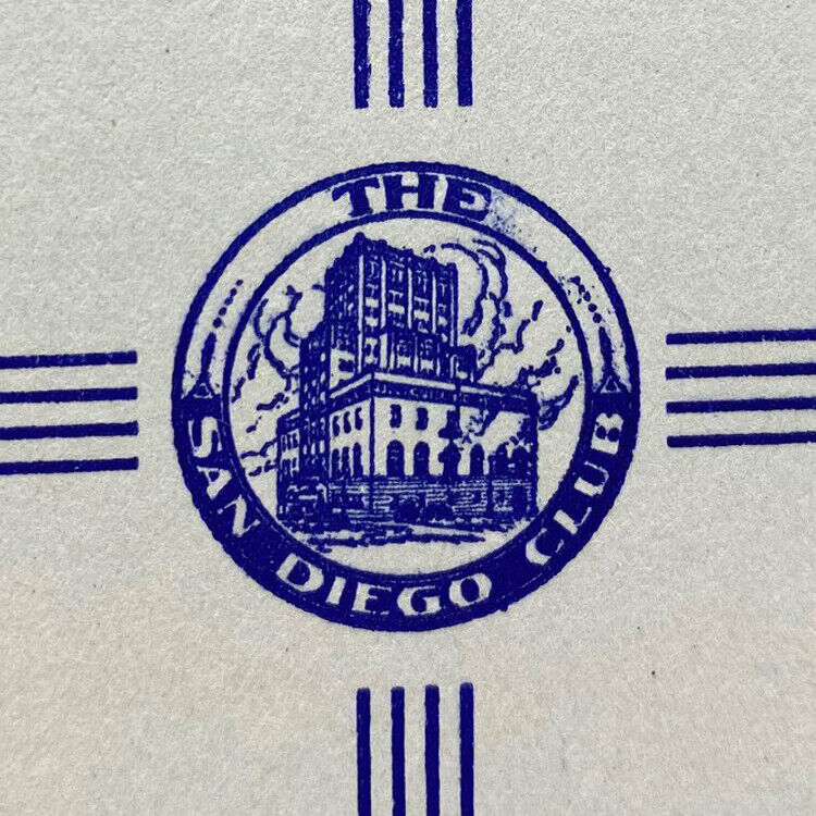 Original Vintage 1937 The San Diego Athletic Club Restaurant Menu California