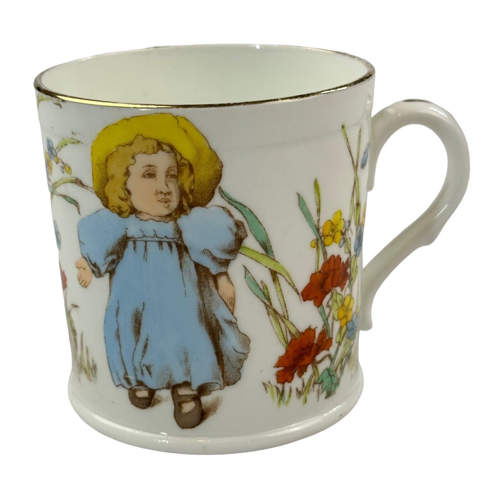 Antique Child\'s Porcelain Cup Pansies, Flower Garden ￼Foley Chine EUC