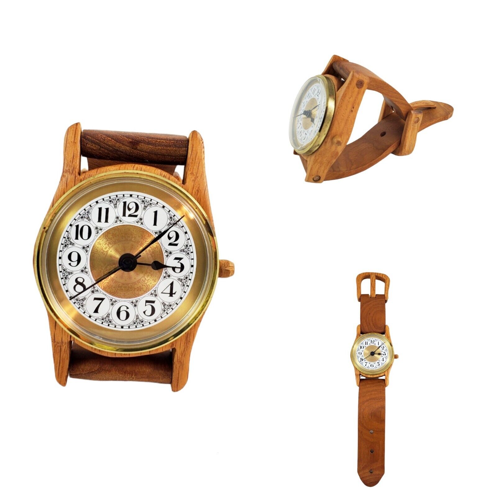 Curt Claeson Wood Carved Wall Clock Folding Desk Wrist Watch Design 15 inch