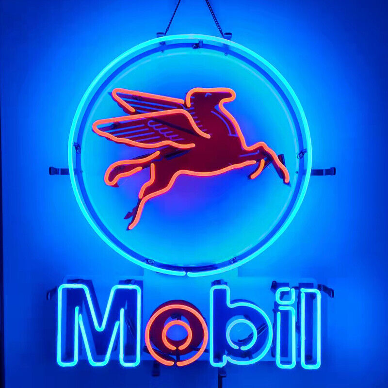 Mobil Gas Oil Neon Sign 19x15 With HD Printing Wall Decor Artwork Gift