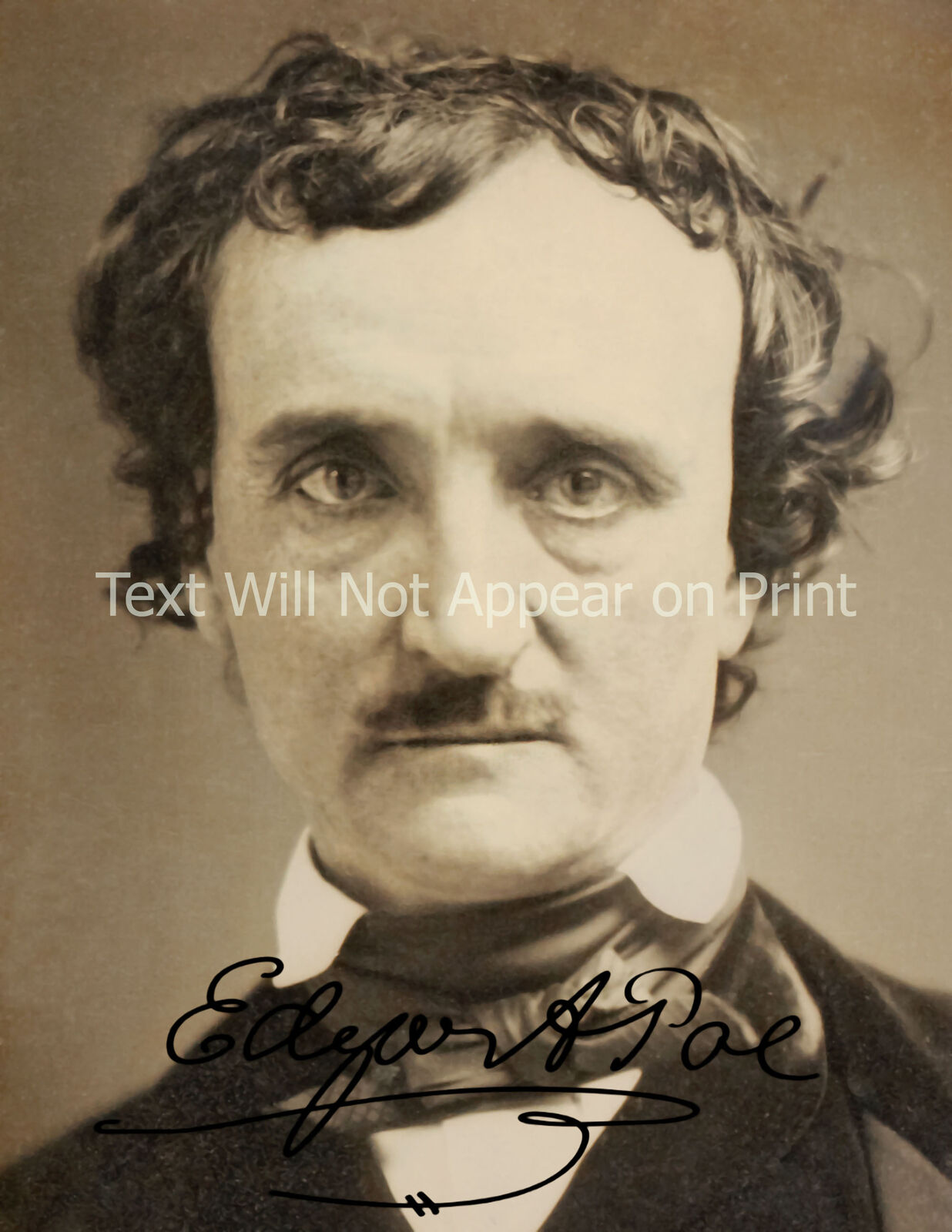1849 Edgar Allen Poe with Added Autograph Vintage Photograph 8.5\