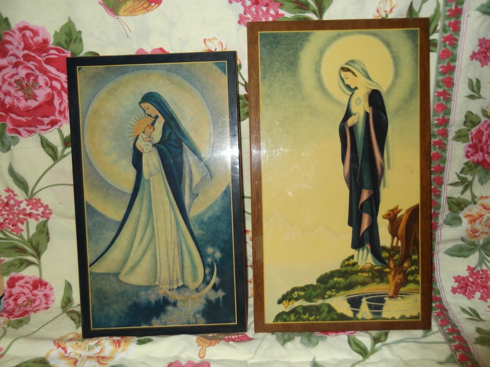 Beautiful vintage religious plaques on wood from the Maryknoll Sisters