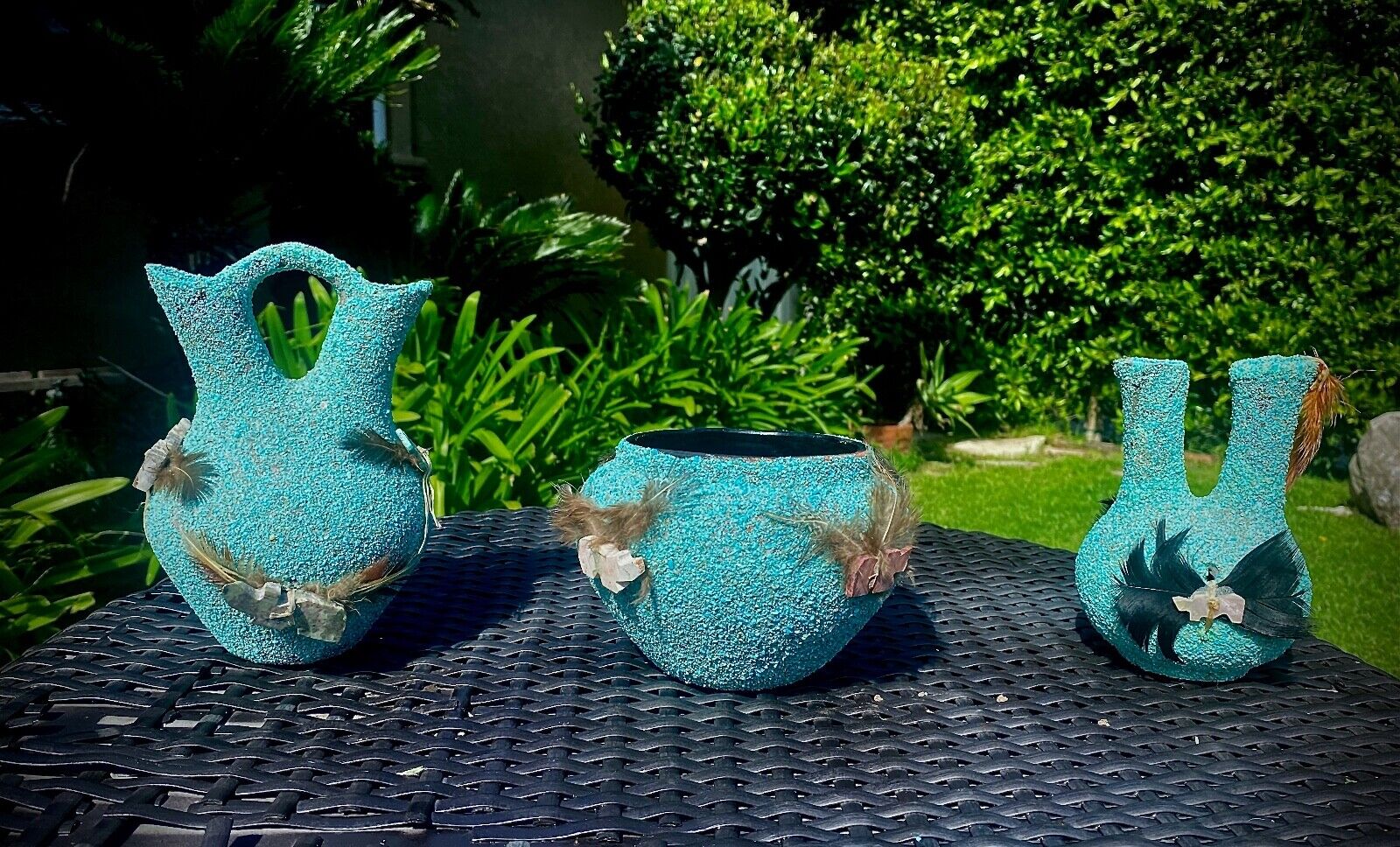 Mid Century Native Zuni Turquoise Fetish Pots ( Set of 3 ) from New Mexico 