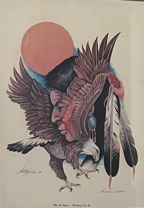 Walt Harris Native American Artist Watercolor painting Signed ‘78 BIG Lithograph