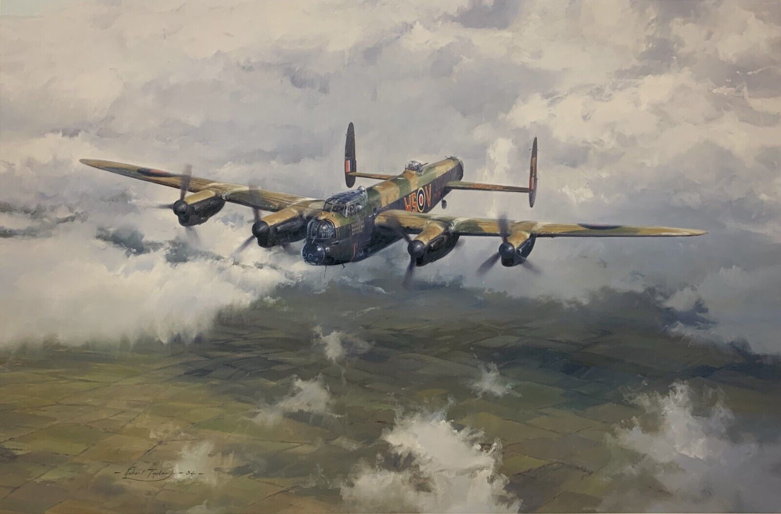 Almost Home by Robert Taylor aviation art signed by RAF Lancaster Aircrew