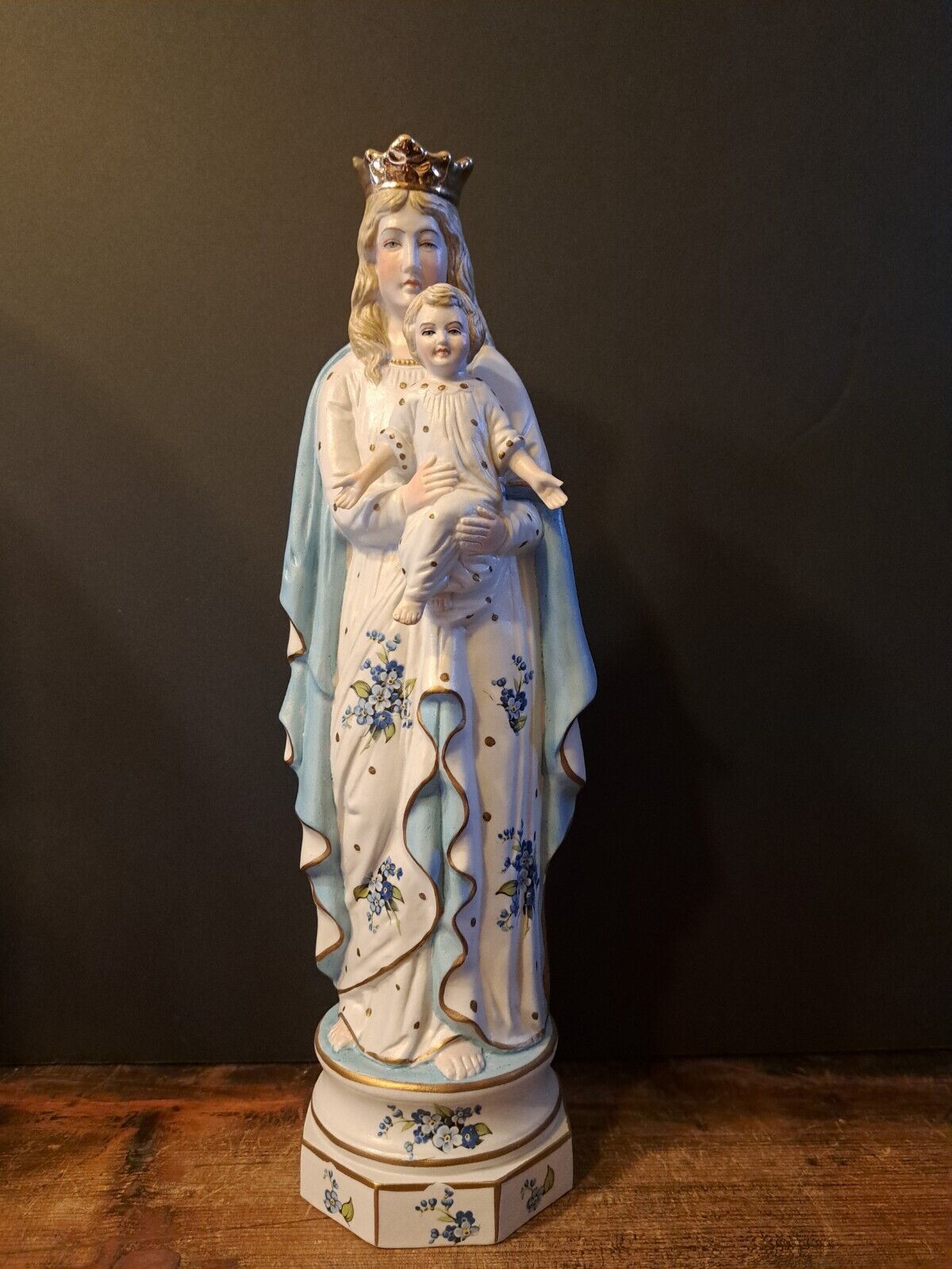 Antique Vintage Signed Porcelain Bisque Madonna Virgin Mary Baby Jesus  Statue