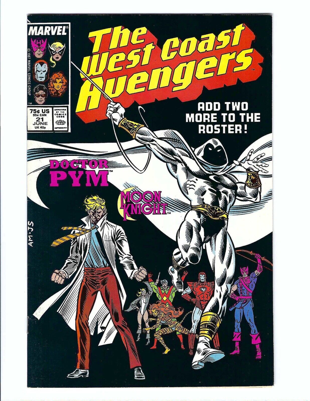 West Coast Avengers 21, VF- 7.5, Marvel 1987, Moon Knight Joins The Team