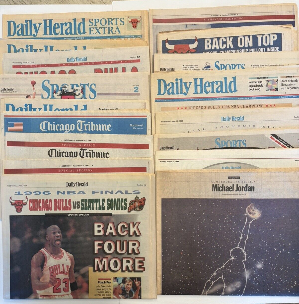 Michael Jordan Chicago Bulls Newspaper Lot of 19 - 1993 to 1999 - Very Good