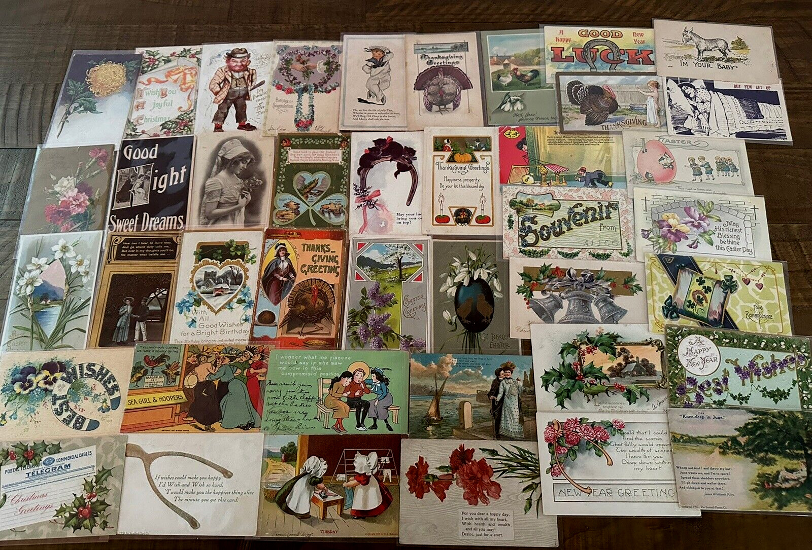 ~Lot of 43 Antique 1900\'s~Mixed Topics Greetings Postcards~All with stamps-h808