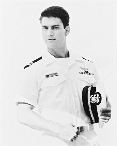 TOP GUN TOM CRUISE in white Navy shirt holding cap 8x10 inch photo