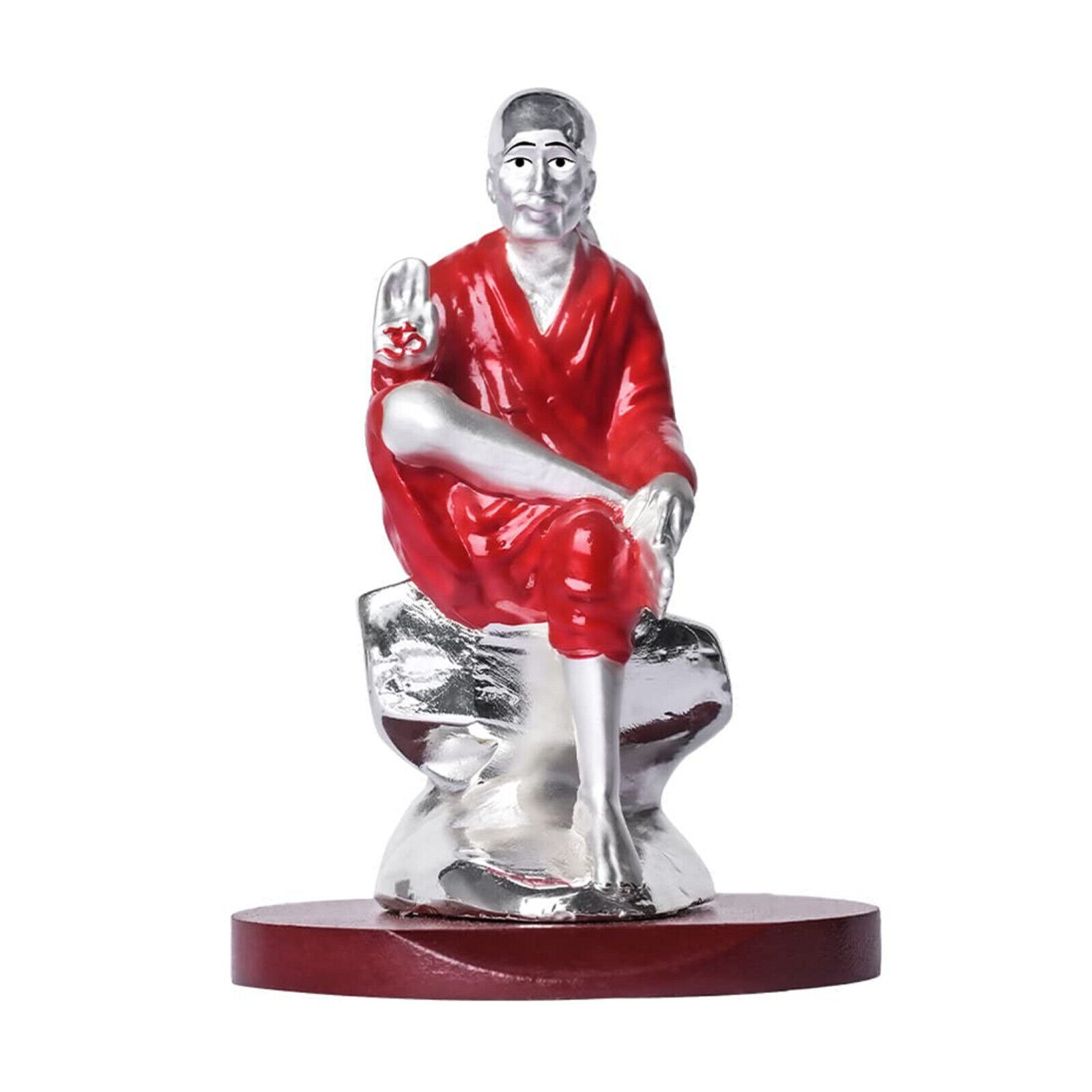 Indian traditional 999 Silver Sai Baba Idol for Luck & Success Red color
