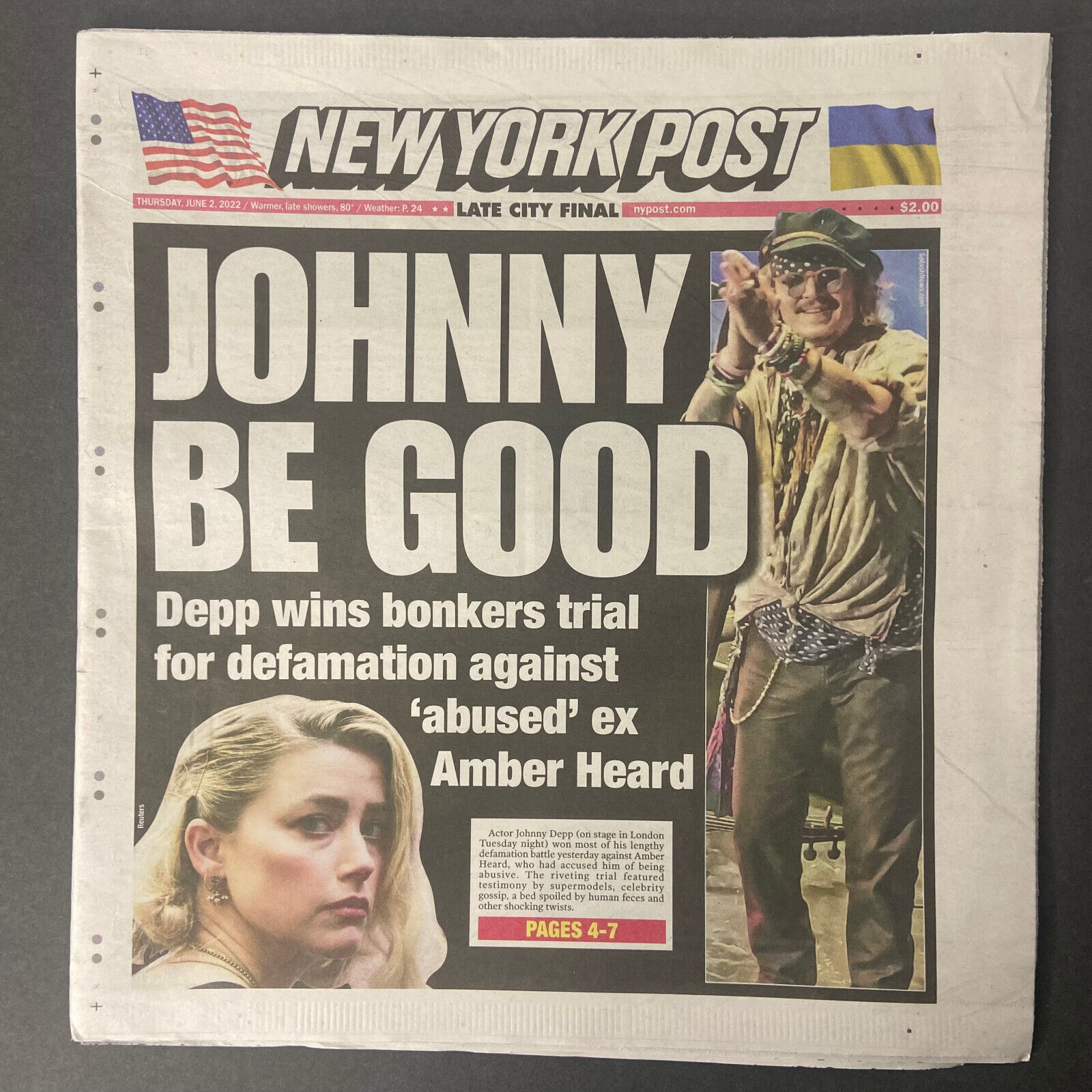Johnny Depp Amber Heard NY Rangers Chytil New York Post newspaper NYC 6/2 2022