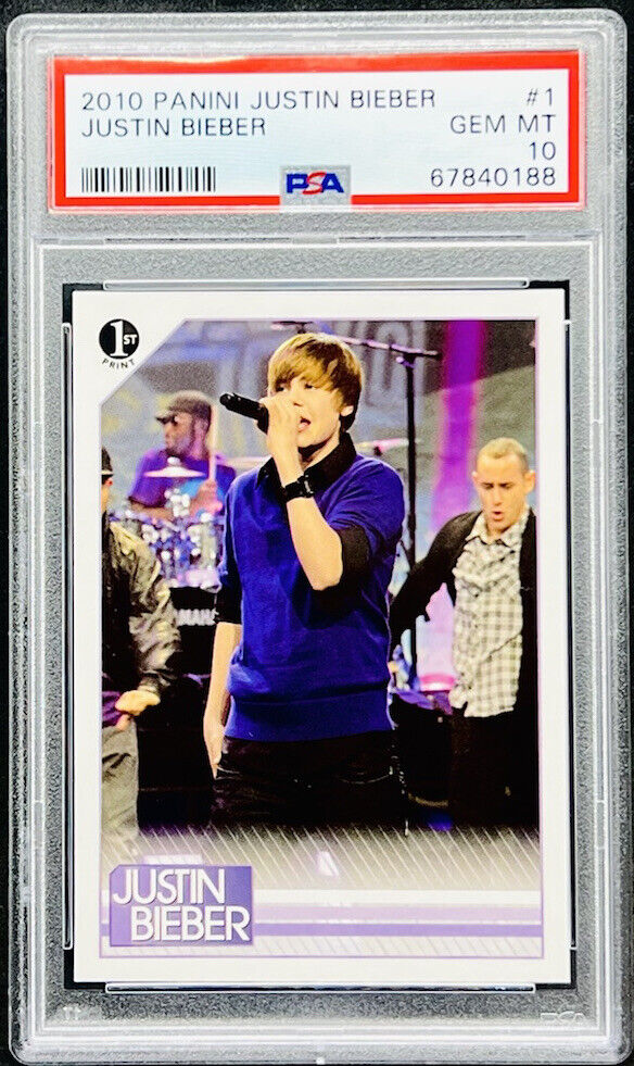 Justin Bieber 2010 Panini First Print Rookie #1 The Tonight Show Jay Leno PSA 10