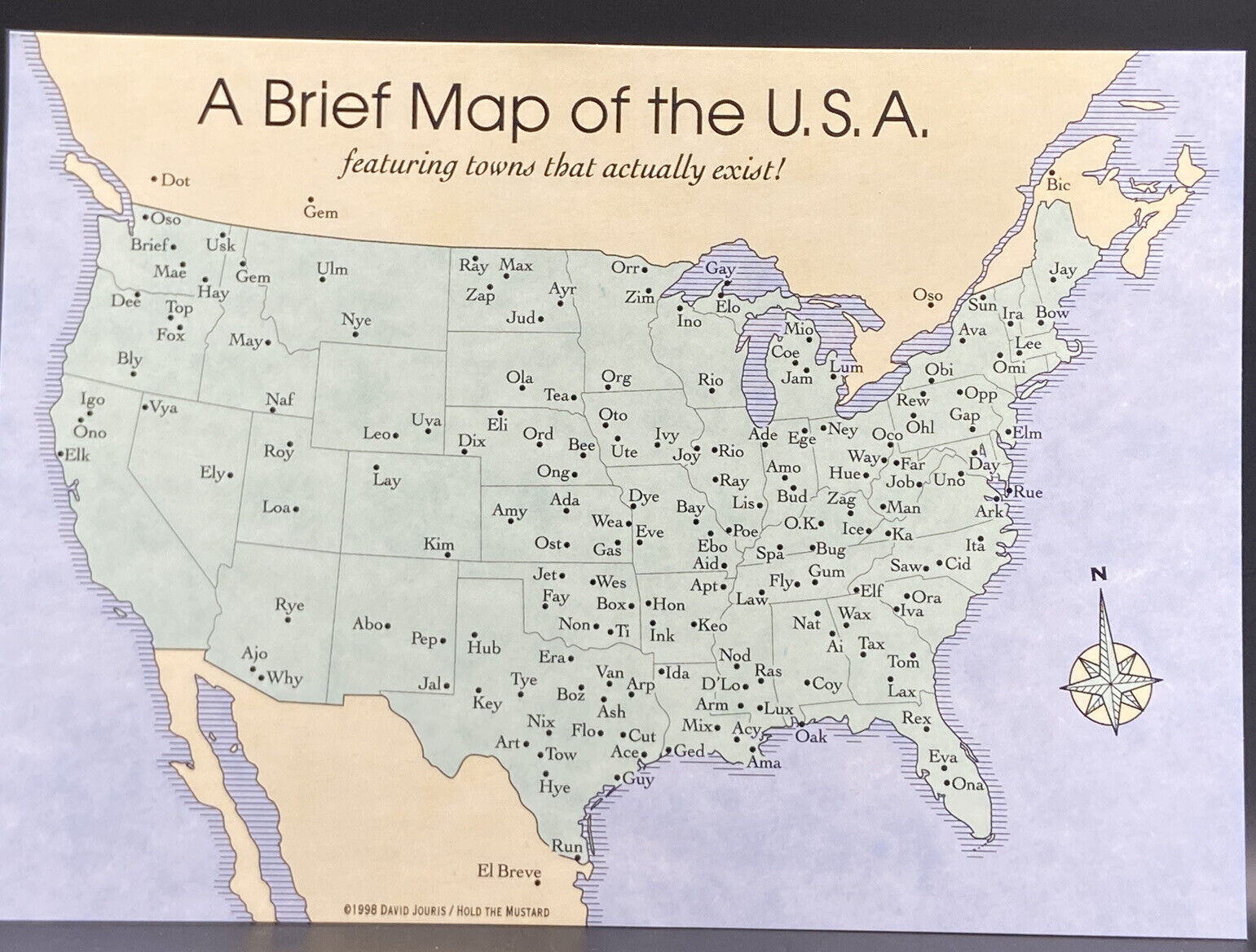 A Brief  Map Of The USA -Towns That Actually Exist - Funny Vintage Postcard