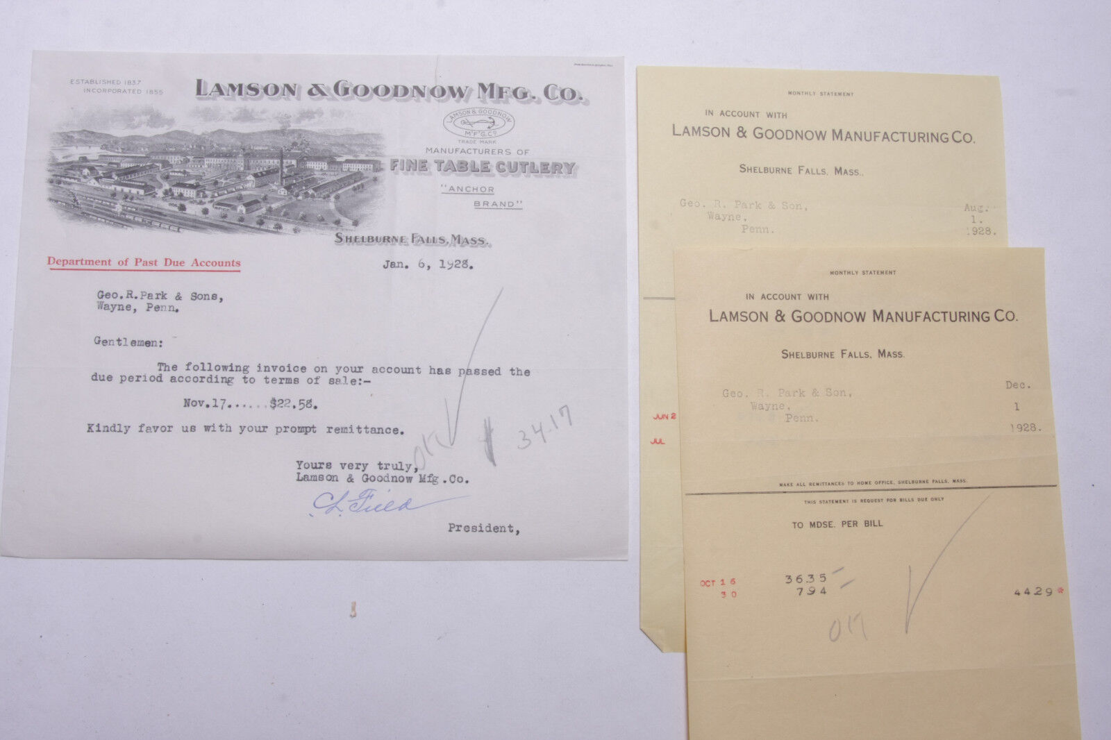 1928 Lamson Goodnow Geo R Park Sons Wayne PA Signed Ephemera L302F