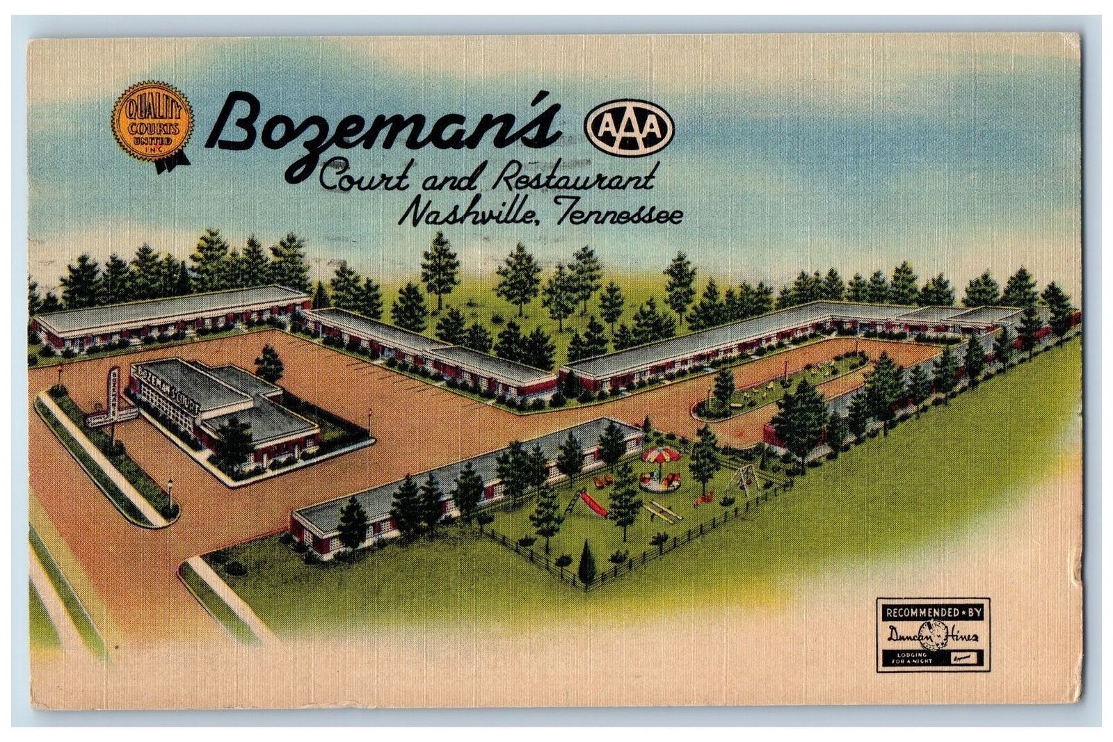 Nashville Tennessee TN Postcard Bozeman's Court And Restaurant Roadside 1954