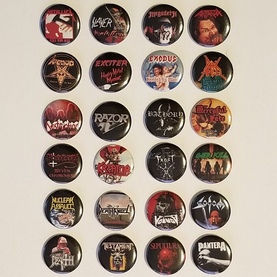 80's 90's Thrash Metal Pinback Buttons Lot-of-24 - Metallica Slayer Megadeth New