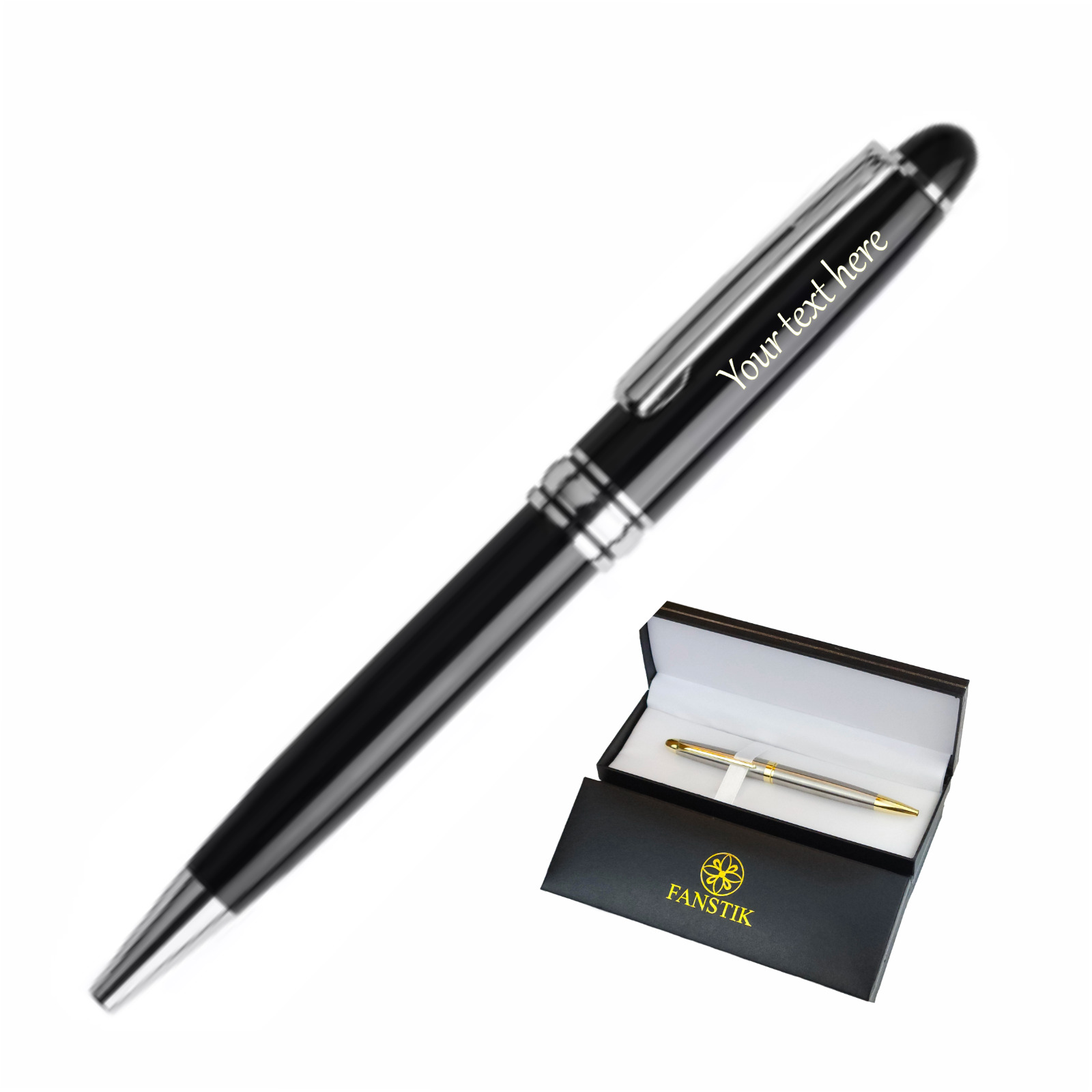 Personalized Pen, Elegant Engraved Pen. Luxury Customized Ballpoint Pen (B&Silv)