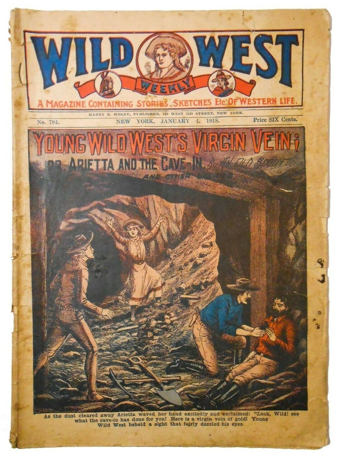 RARE EARLY 20TH C VINT WILD WEST WEEKLY 1918 H E WOLFF WESTERN THEMED PERIODICAL