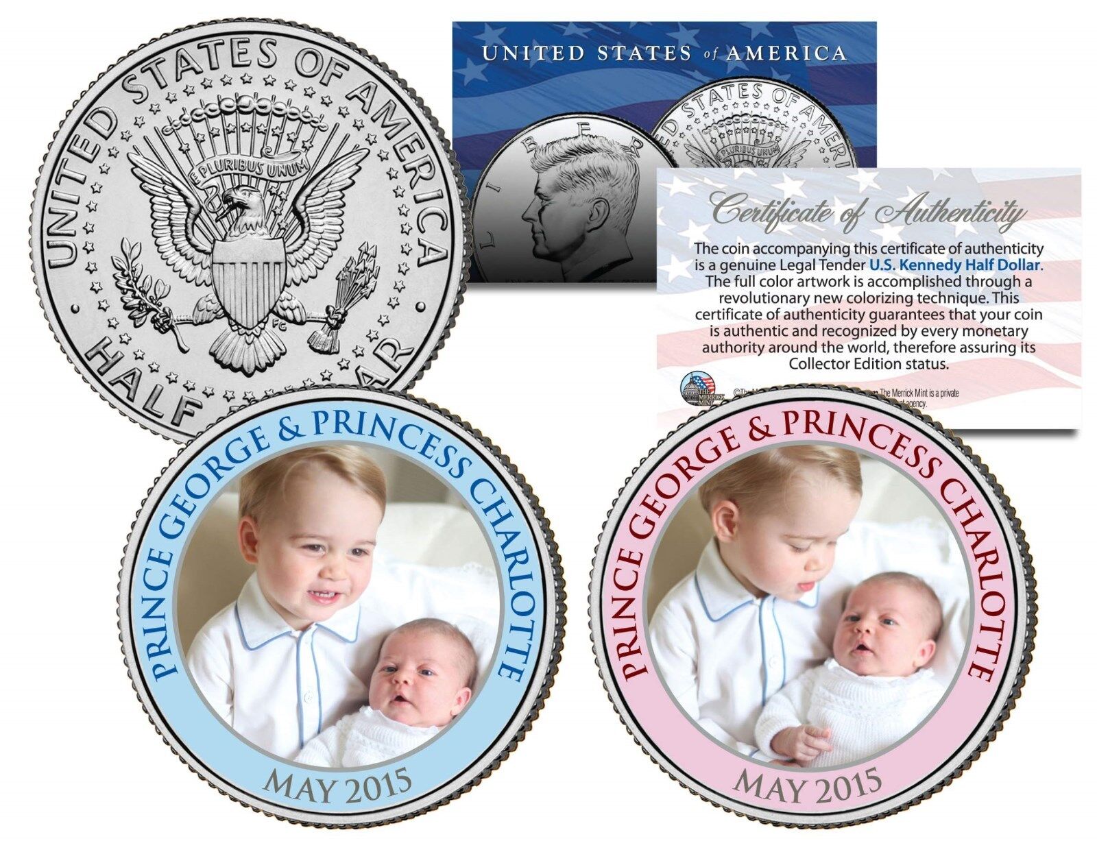 PRINCE GEORGE & PRINCESS CHARLOTTE May 2015 JFK Half Dollar US 2-Coin Set Diana