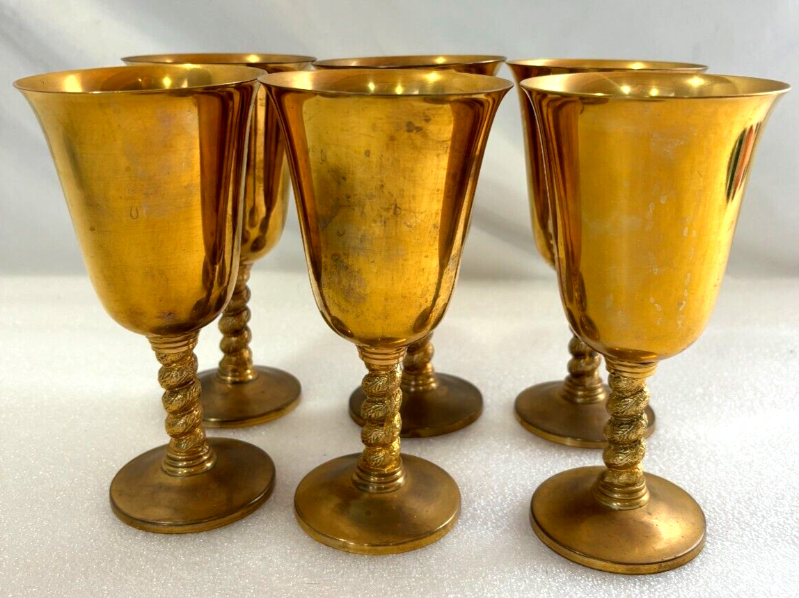 Vintage Spain Toledo Metal Goblets Chalice Cup Wine Glass Made in Spain Set of 6