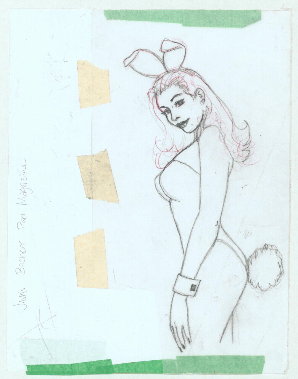 Playboy Artist Doug Sneyd Signed Original Art Illustration Sketch ~ Bunny Prelim