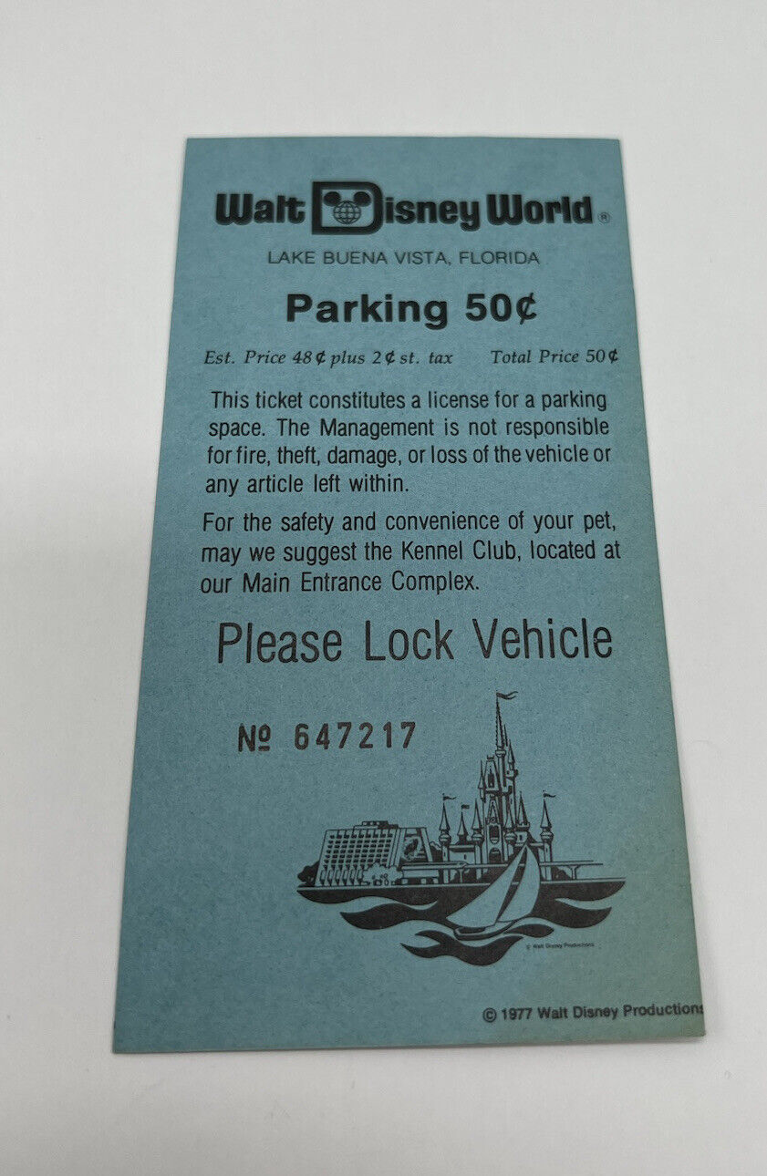 Walt Disney World 50 Cent Blue Parking Lot Ticket ~ Vintage Disney Collectible
