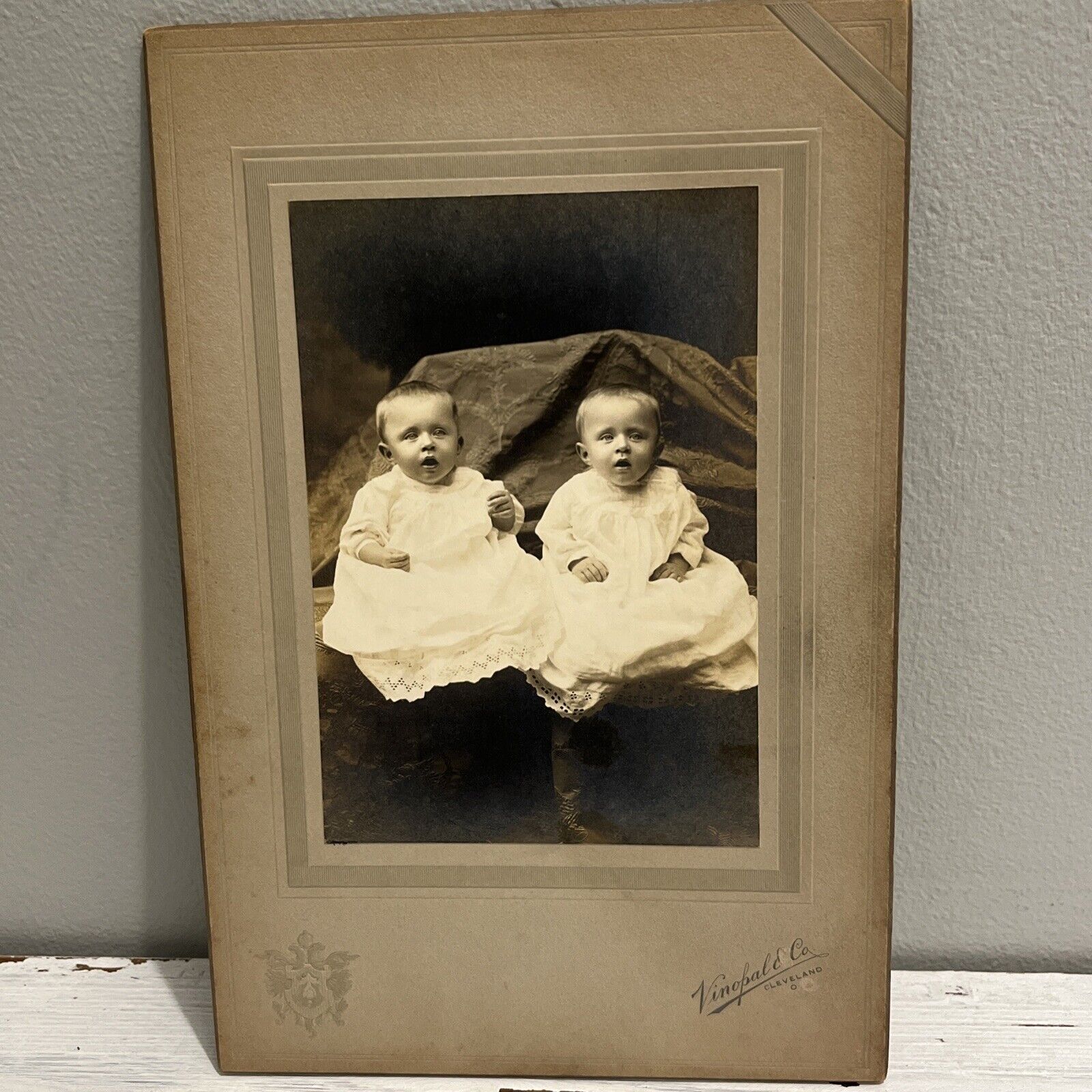 Antique Twins Edwardian Photography Photo white dress Original Studio Boys 1900s