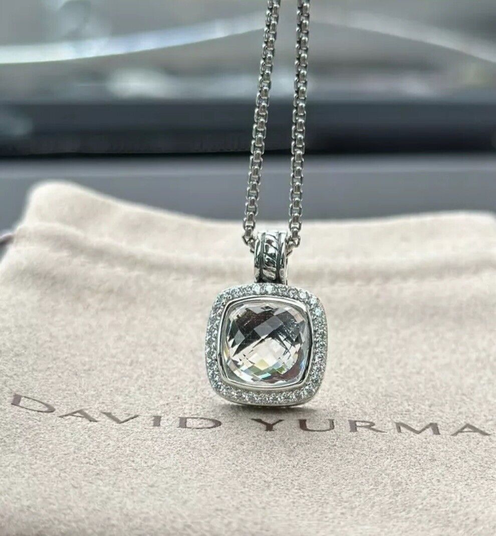 David Yurman Sterling Silver 11mm Albion Pendant Necklace White Topaz & Diamonds
