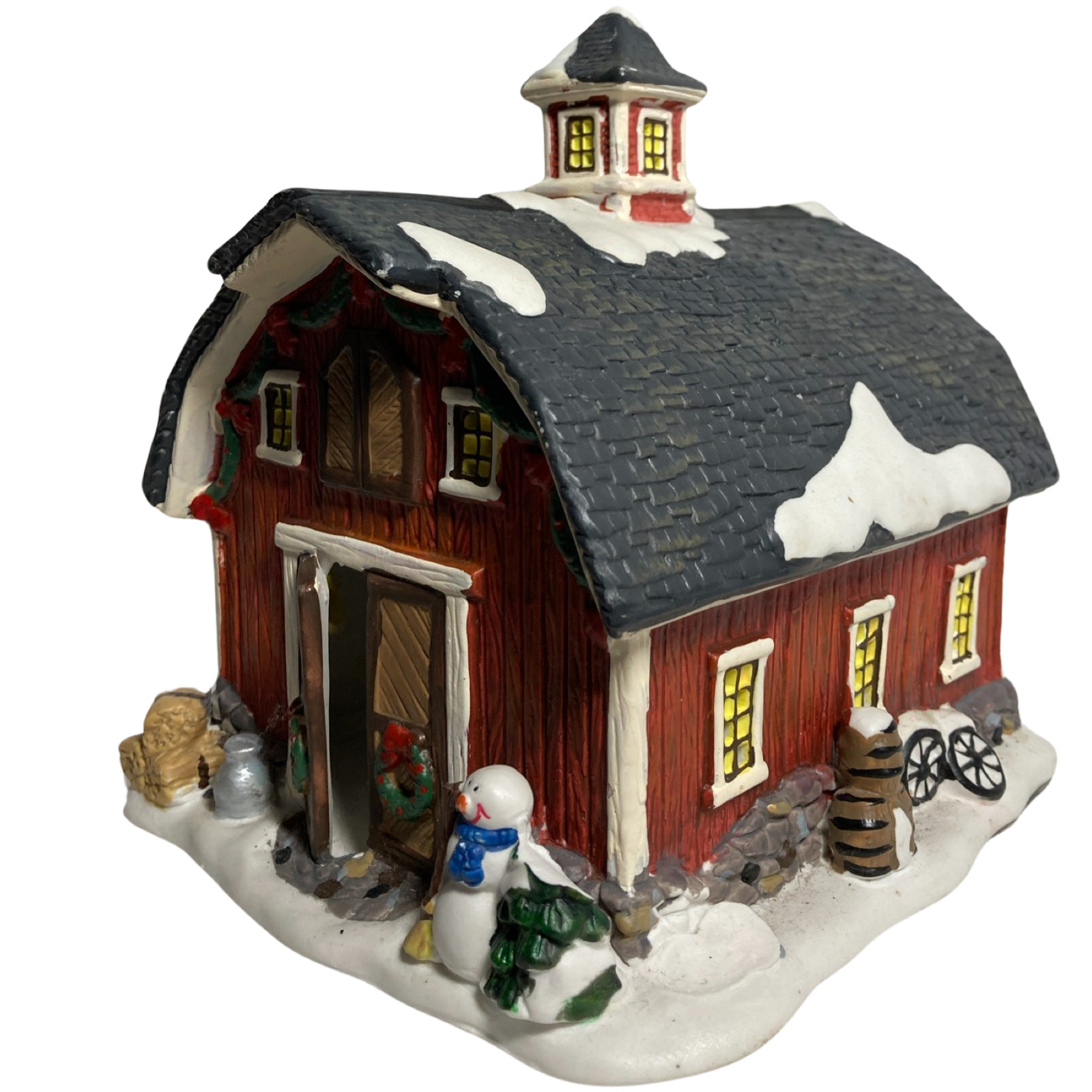Christmas Decorative Ceramic Red Barn Figurine