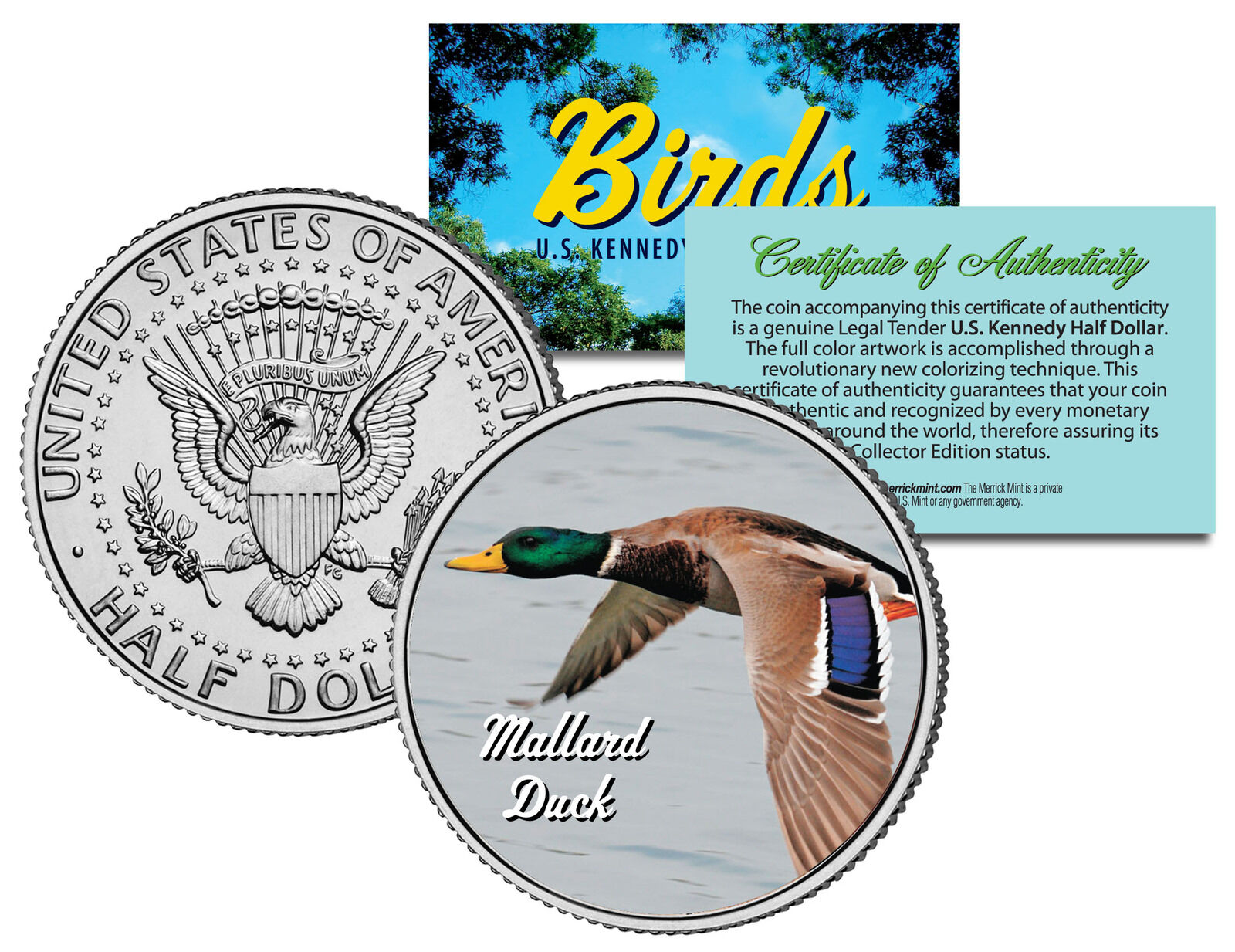 MALLARD DUCK * In Flight * BIRD JFK Kennedy Half Dollar U.S. Colorized Coin
