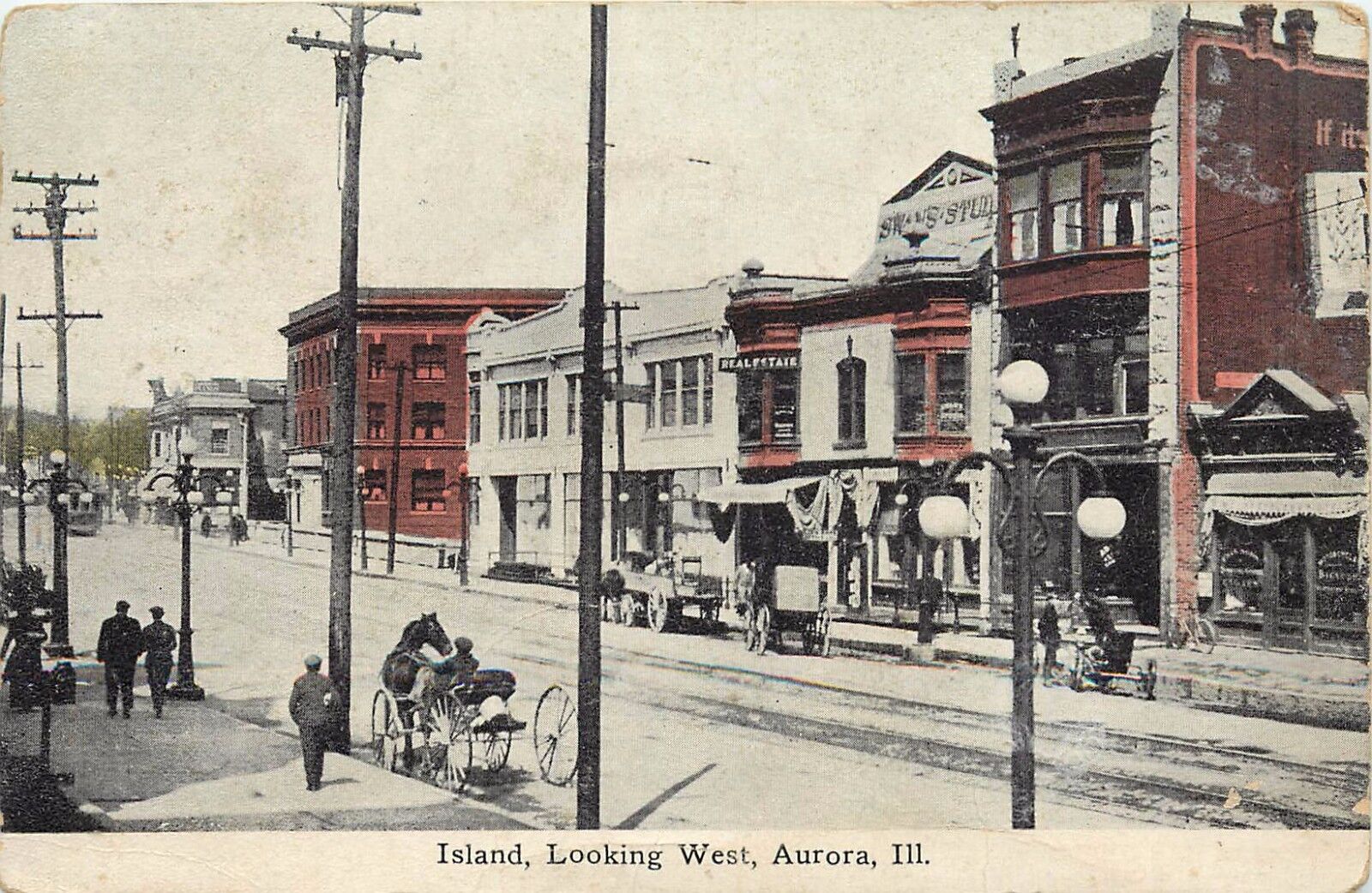 Postcard Aurora Illinois IL Island looking West pm 1924