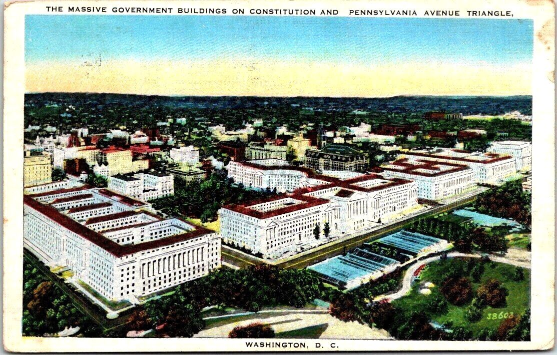 Postcard 1936 Government Buildings, Constitution & PA  Ave., Washington, D.C.