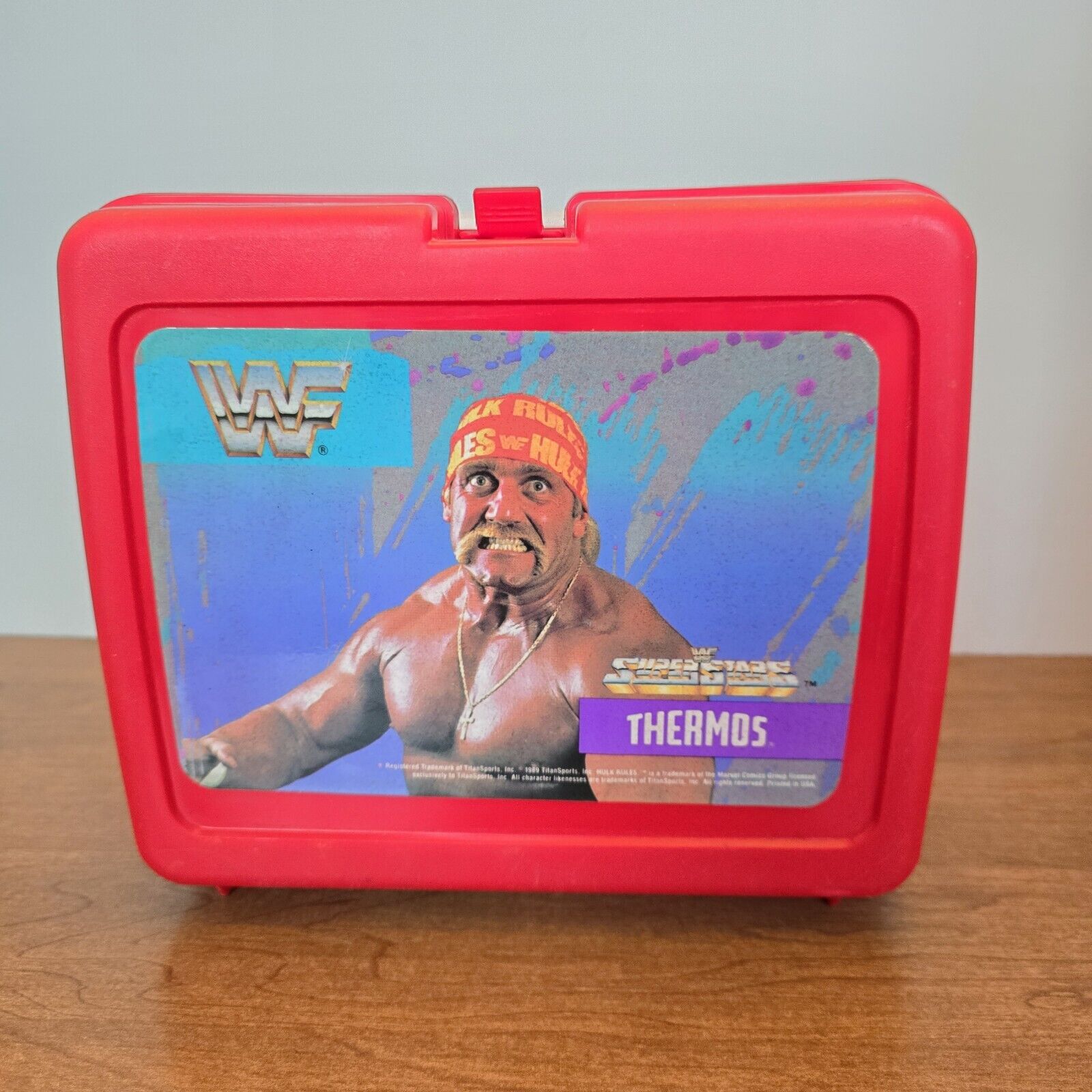 Vintage 1989 Titan Sports Hulk Hogan WWF Red Lunchbox No Thermos 
