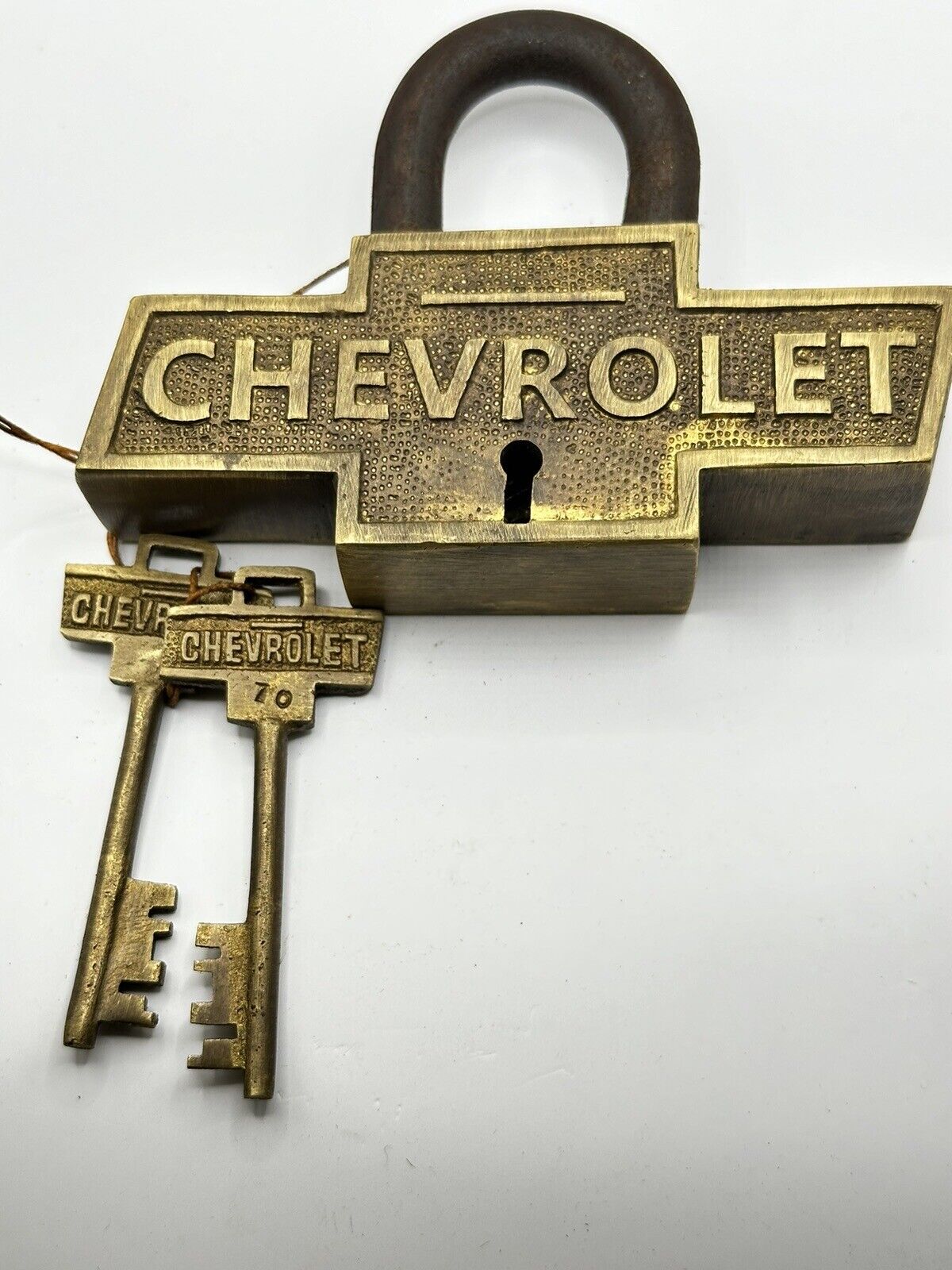 Antique Vintage Style Brass & Iron Trunk Chest Box Chevrolet Chevy Lock Padlock