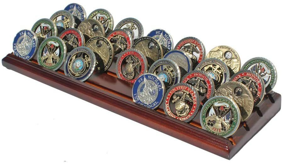 Challenge Coin Display Stand Holder Rack, Solid Wood, Walnut Finish CN-7