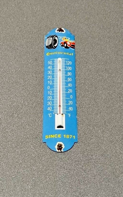 VINTAGE 12” CONTINENTAL TIRES PORCELAIN THERMOMETER SIGN CAR GAS OIL TRUCK