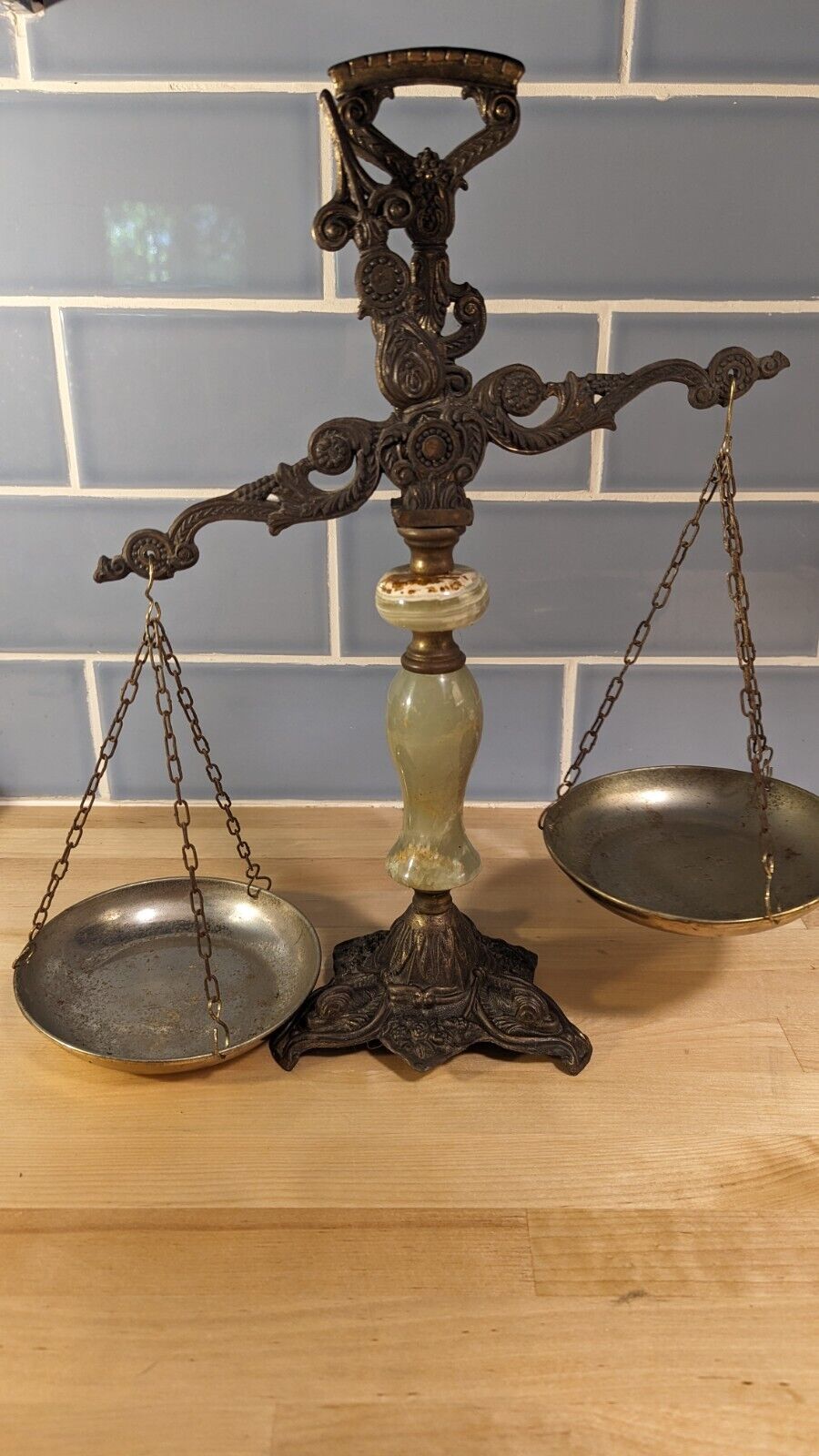 Family Heirloom: Vintage Italian Apothecary Scale with Green Marble Center