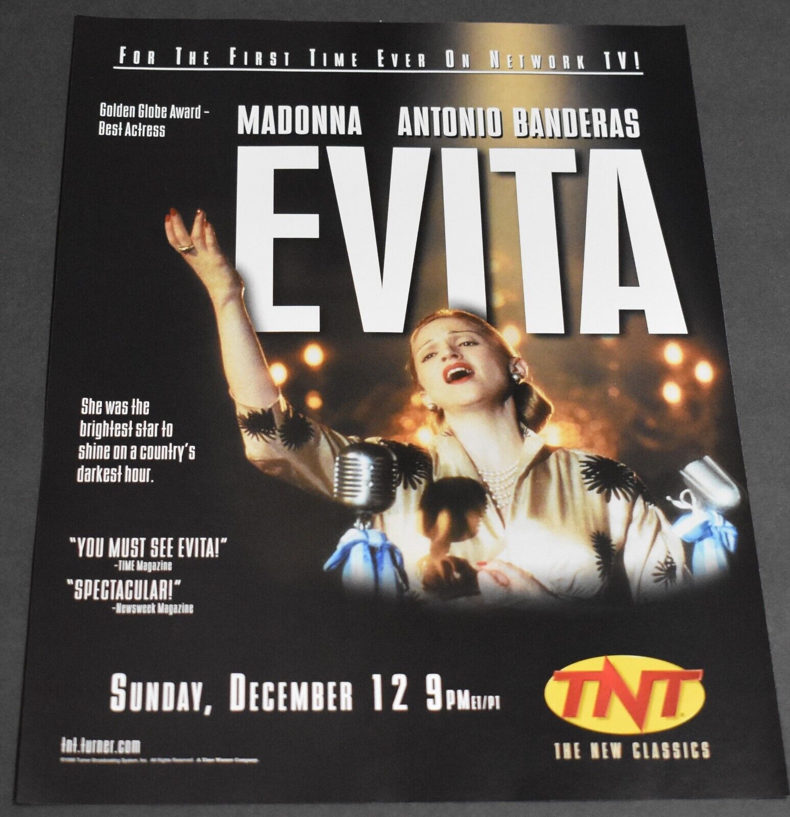1999 Print Ad TNT Evita Madonna Antonio Banderas Network TV Movie Art Music